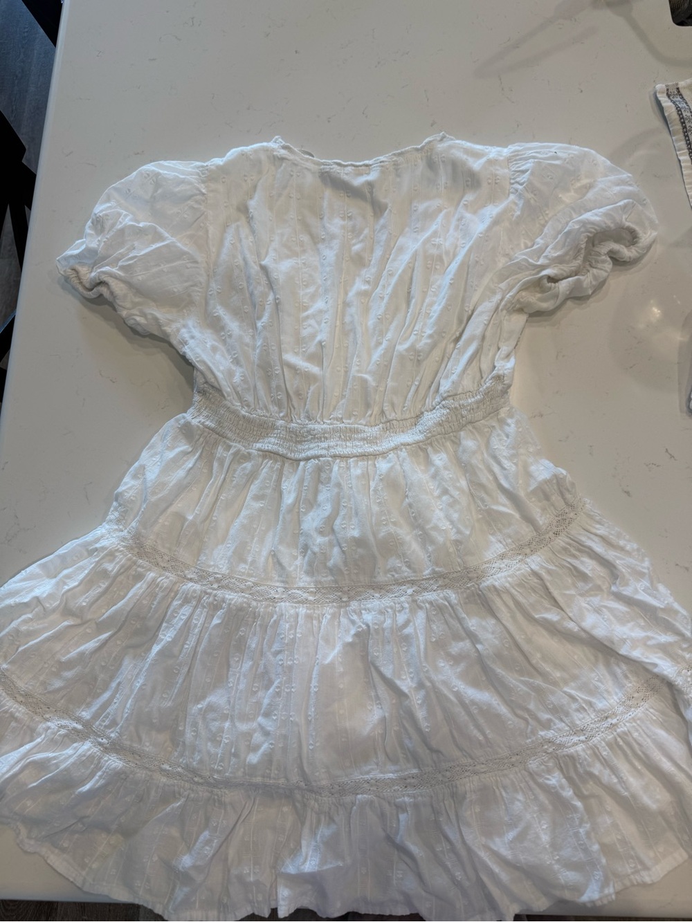 Zara White Short Sleeve Tiered Eyelet Dress
